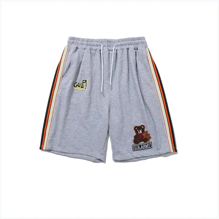 Color Stitching Flocking Bear Casual Shorts