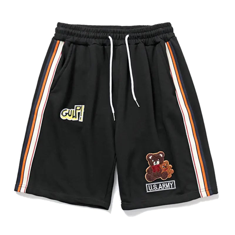 Color Stitching Flocking Bear Casual Shorts