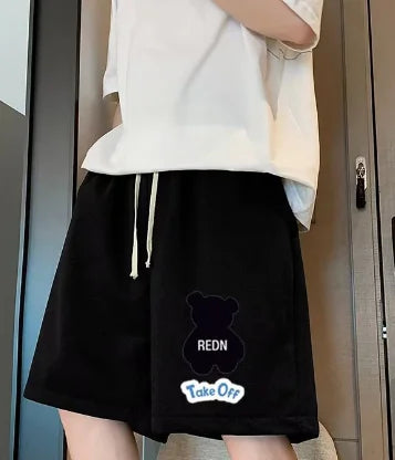 Color Stitching Flocking Bear Casual Shorts