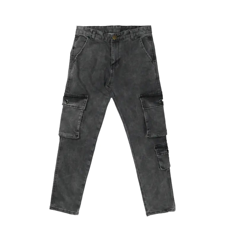 Vintage Wash Gray Multi-Pocket Straight Fit Jeans