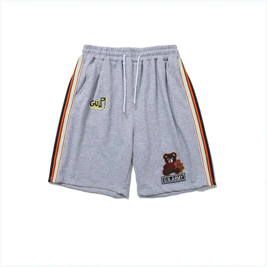 Color Stitching Flocking Bear Casual Shorts